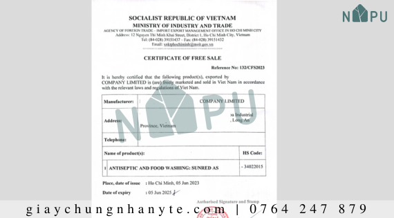 Dịch vụ làm Certificate of free sale thực phẩm xuất khẩu tại NAPU